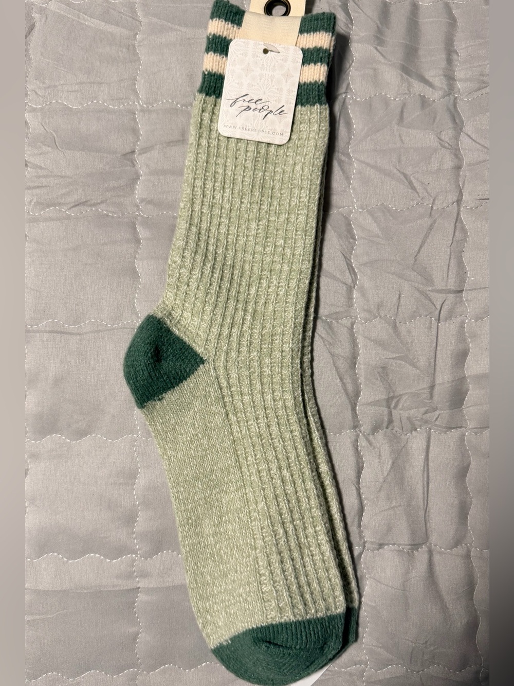 Free People Jackson Cozy Stripe Socks in Sage featuring a ribbed texture. NWT
